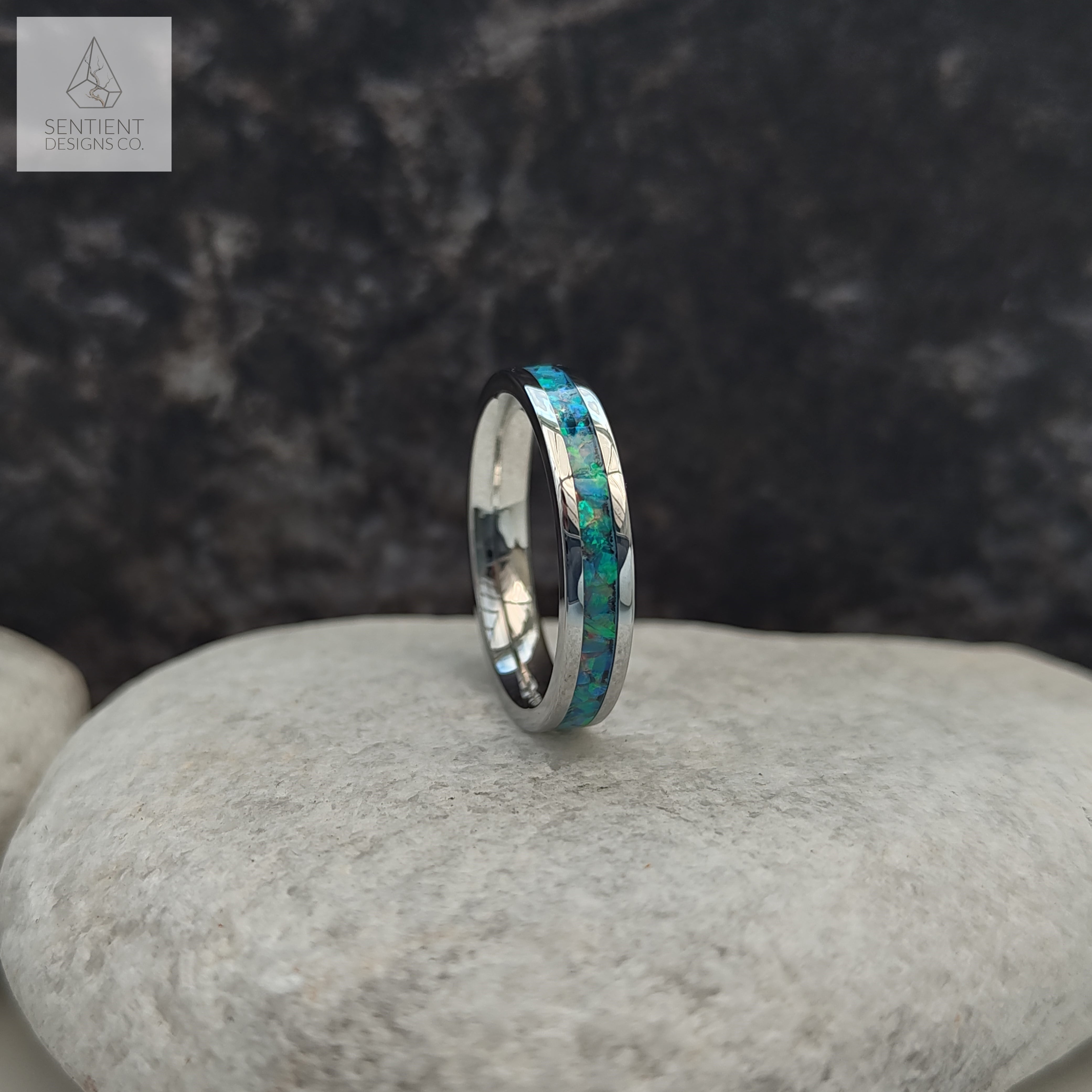 Thin Blue Opal Ring