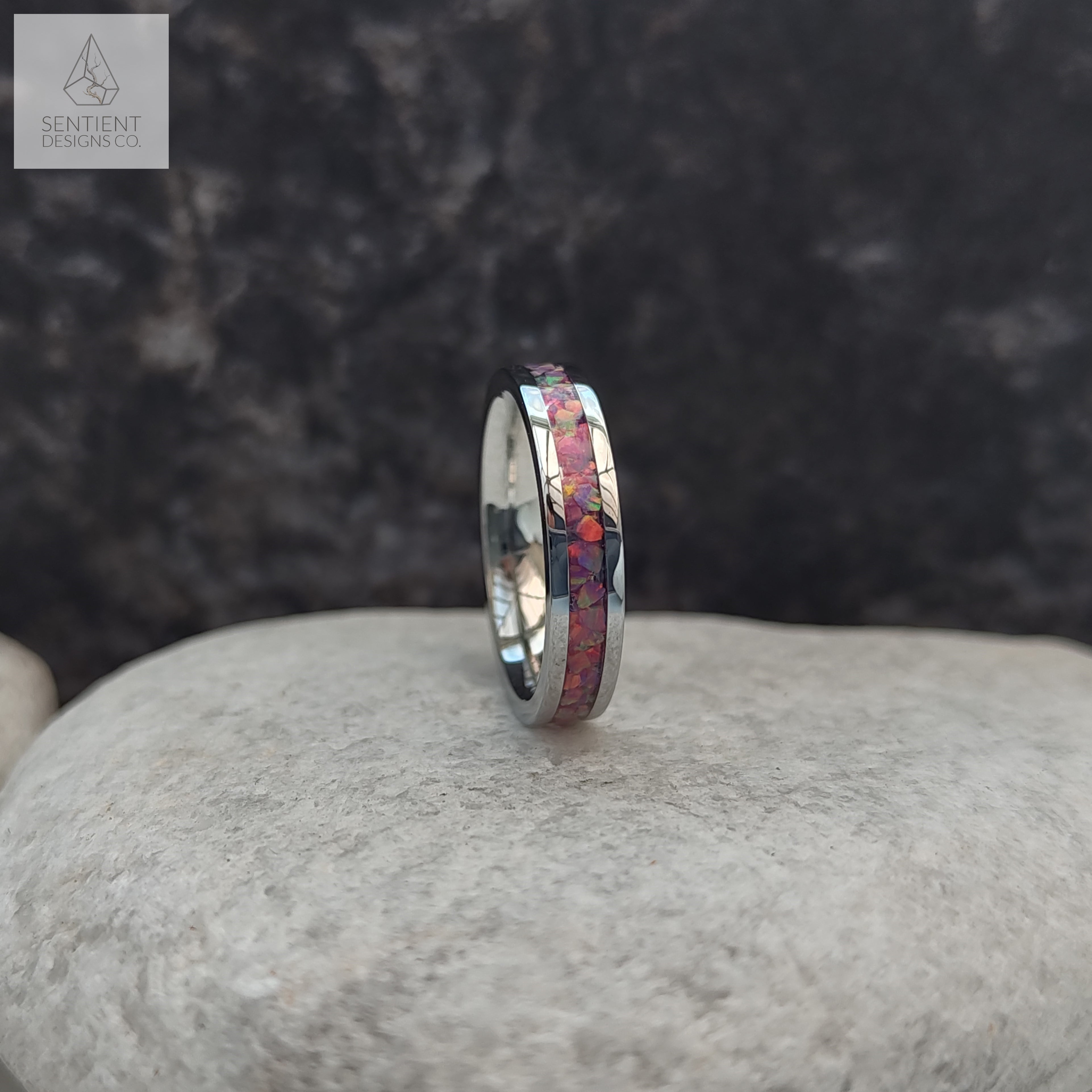Thin Pink Opal Ring Front
