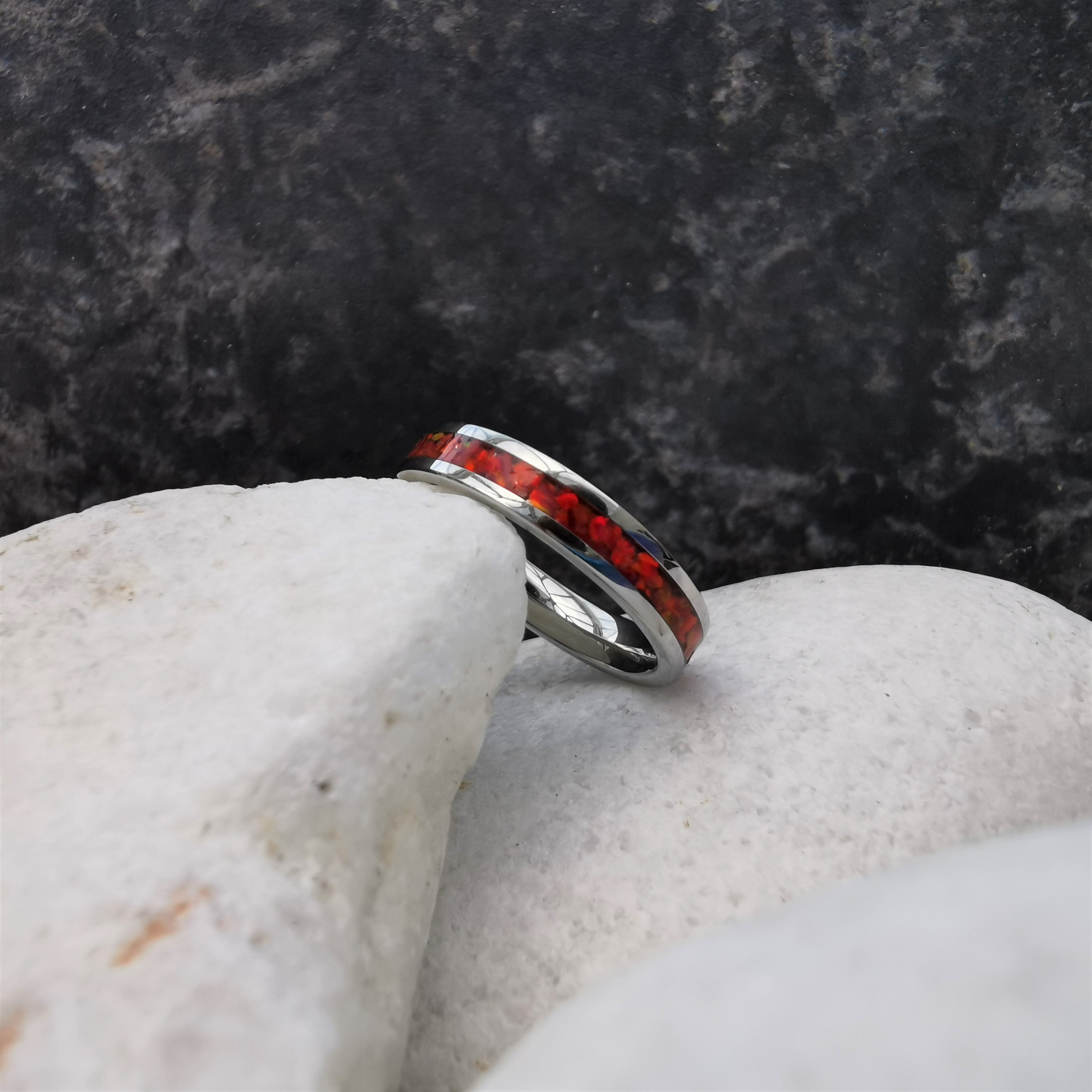 Thin Red Opal Ring Front