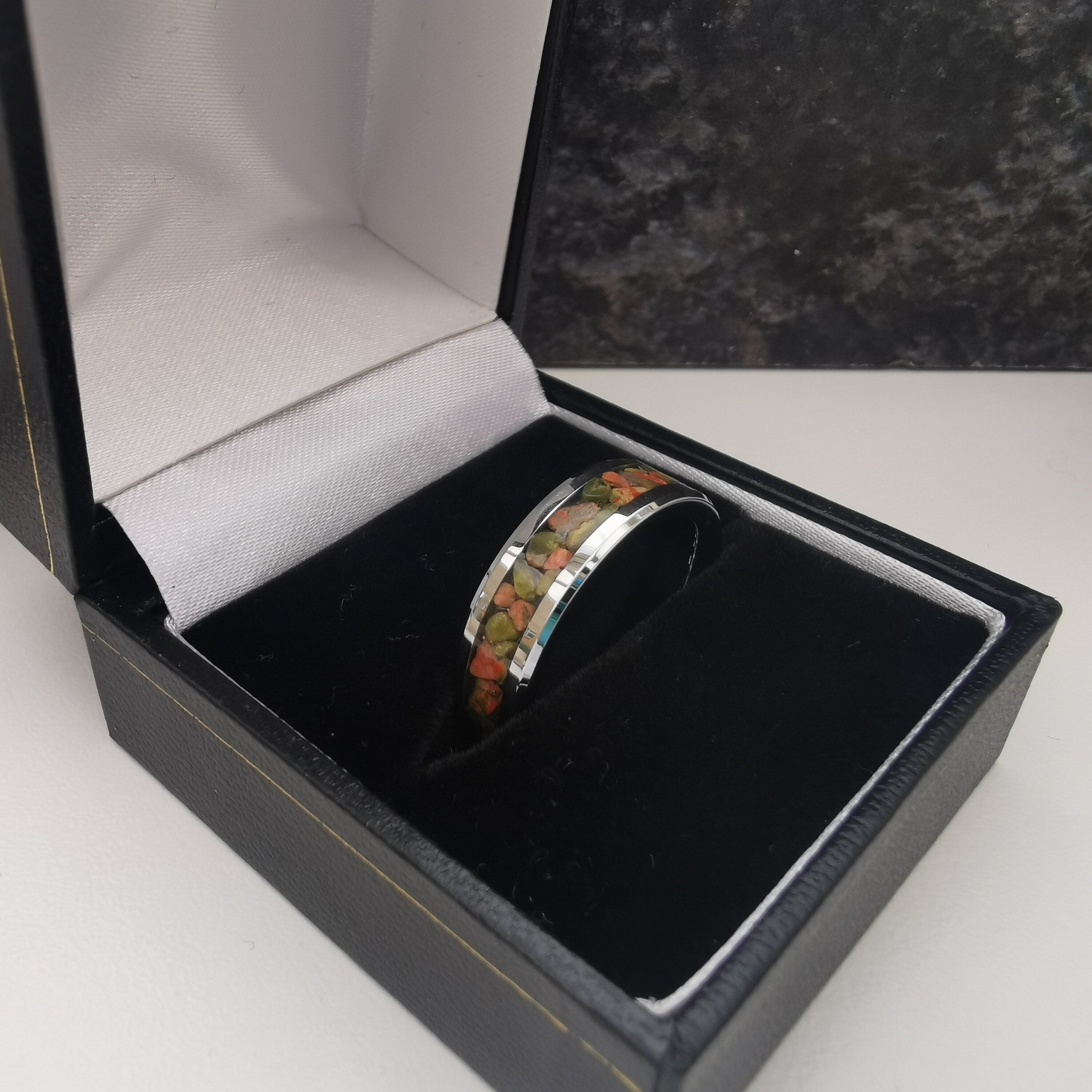 Unakite gemstone ring boxed