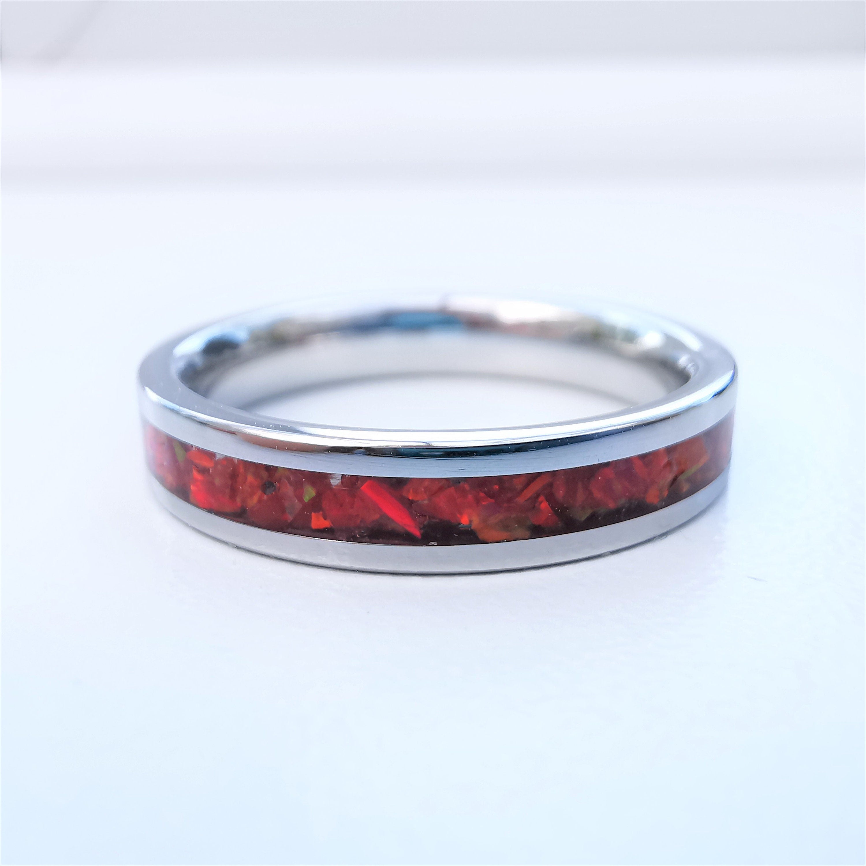 Thin Red Opal Ring Flat