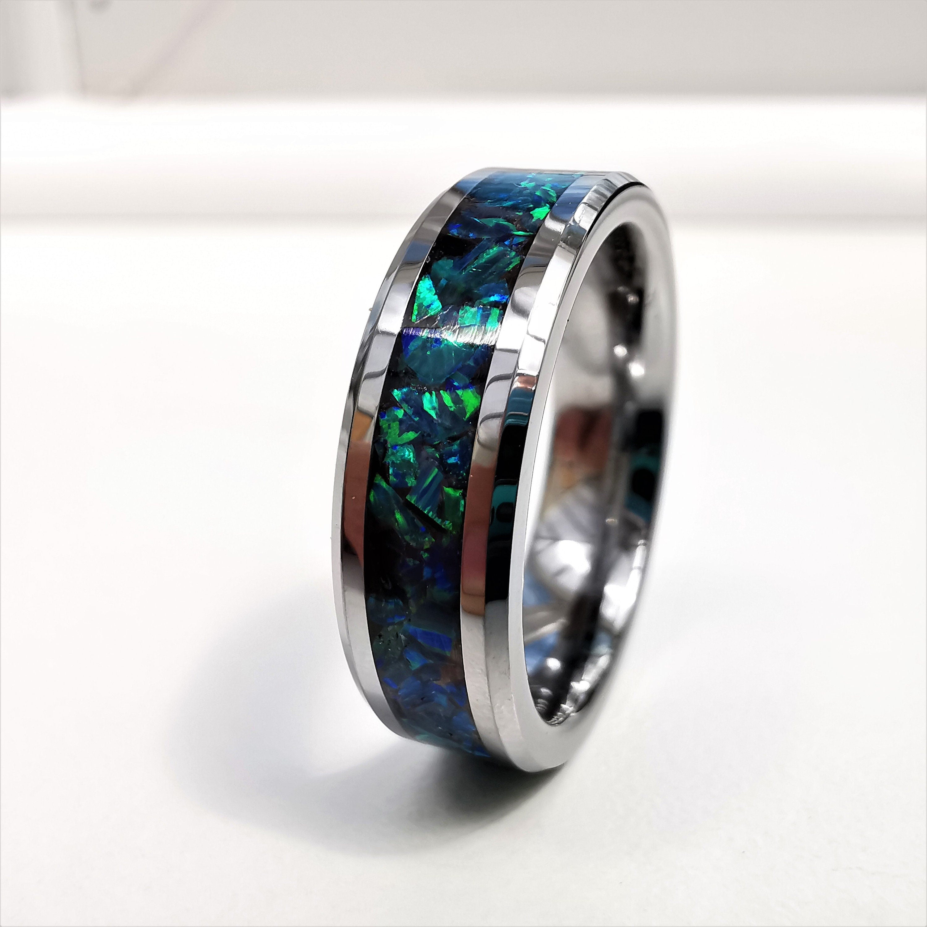 Blue Tungsten Opal Ring Close