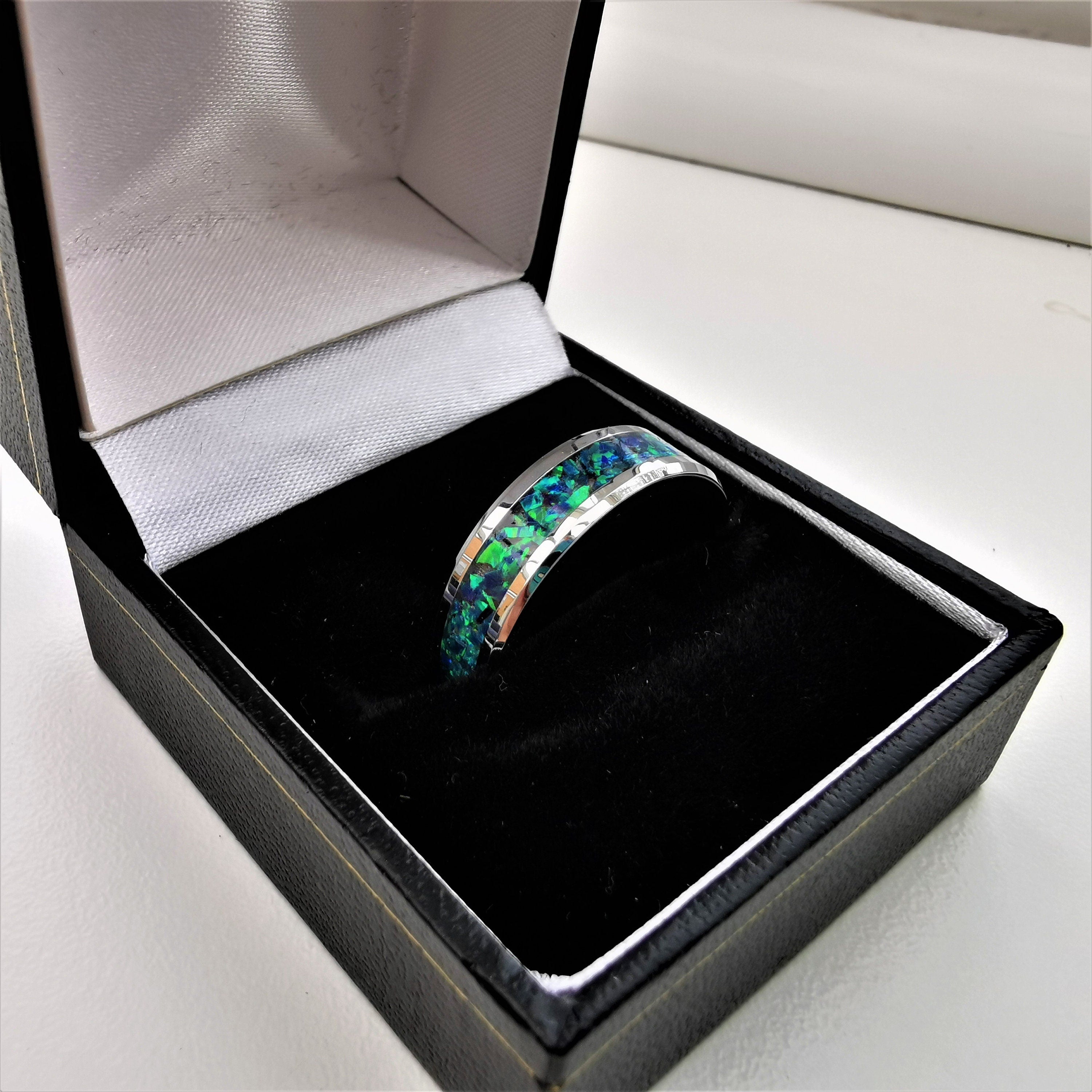 Blue Tungsten Opal Ring Boxed