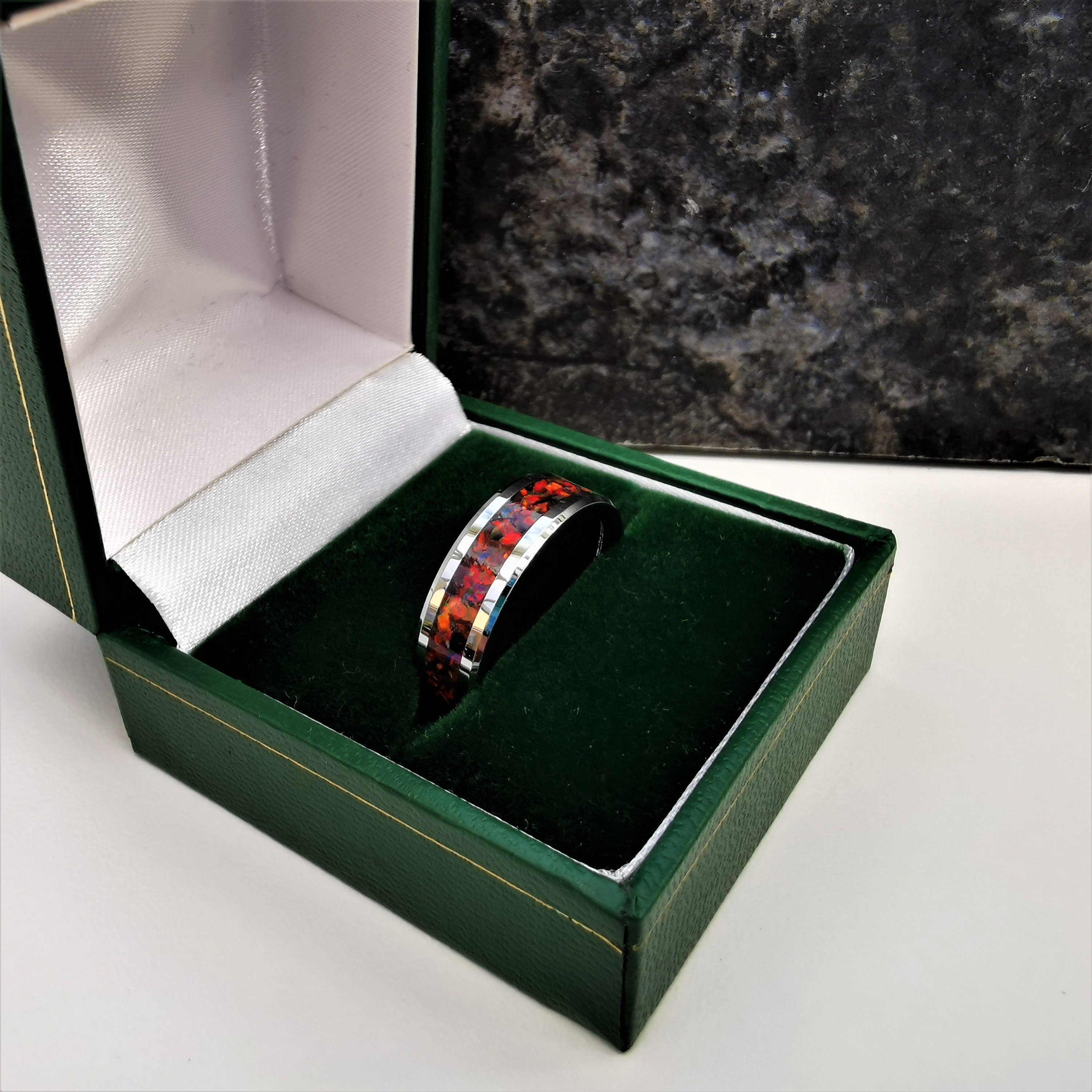 Red Opal Tungsten Ring Boxed