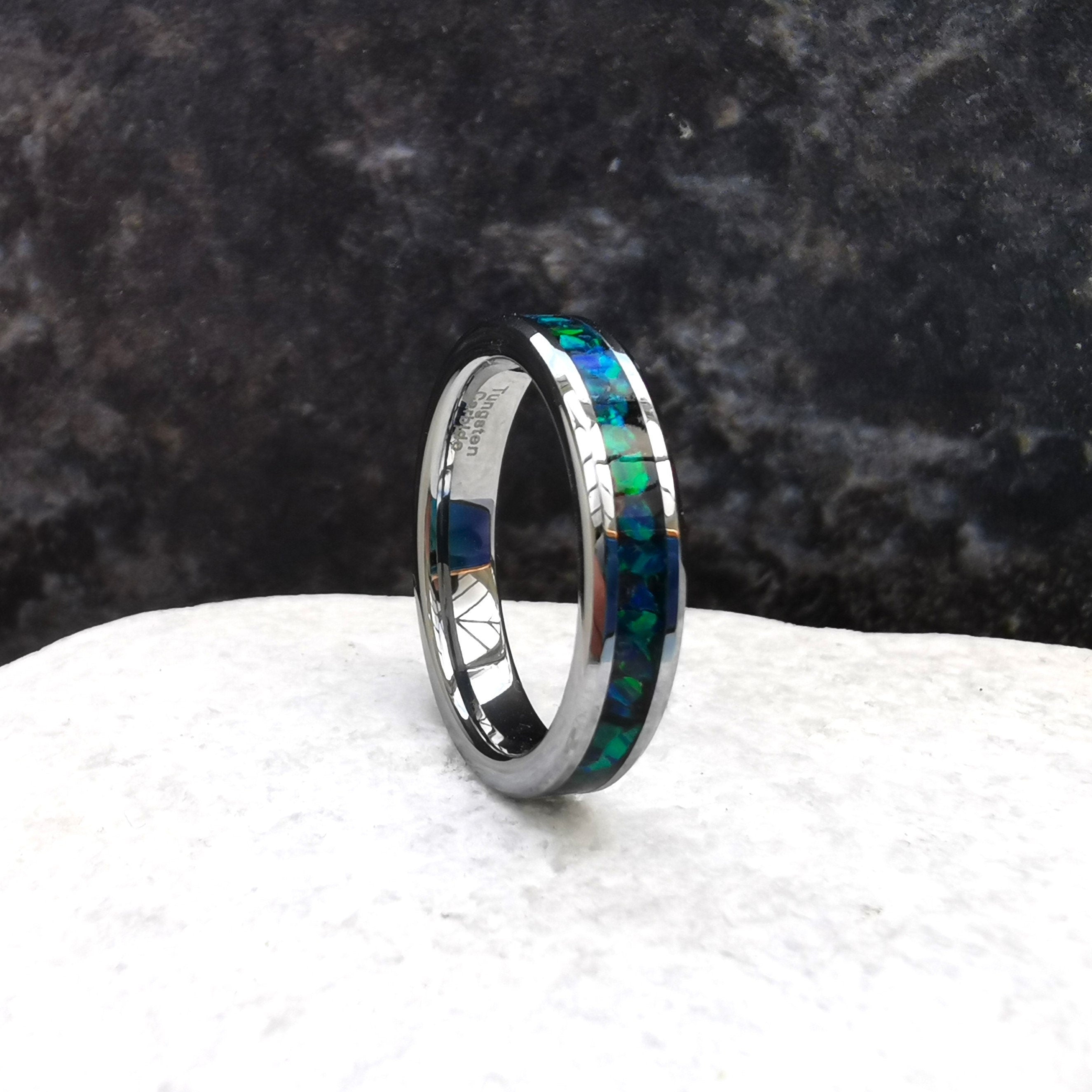 Blue Tungsten Opal Ring Thin