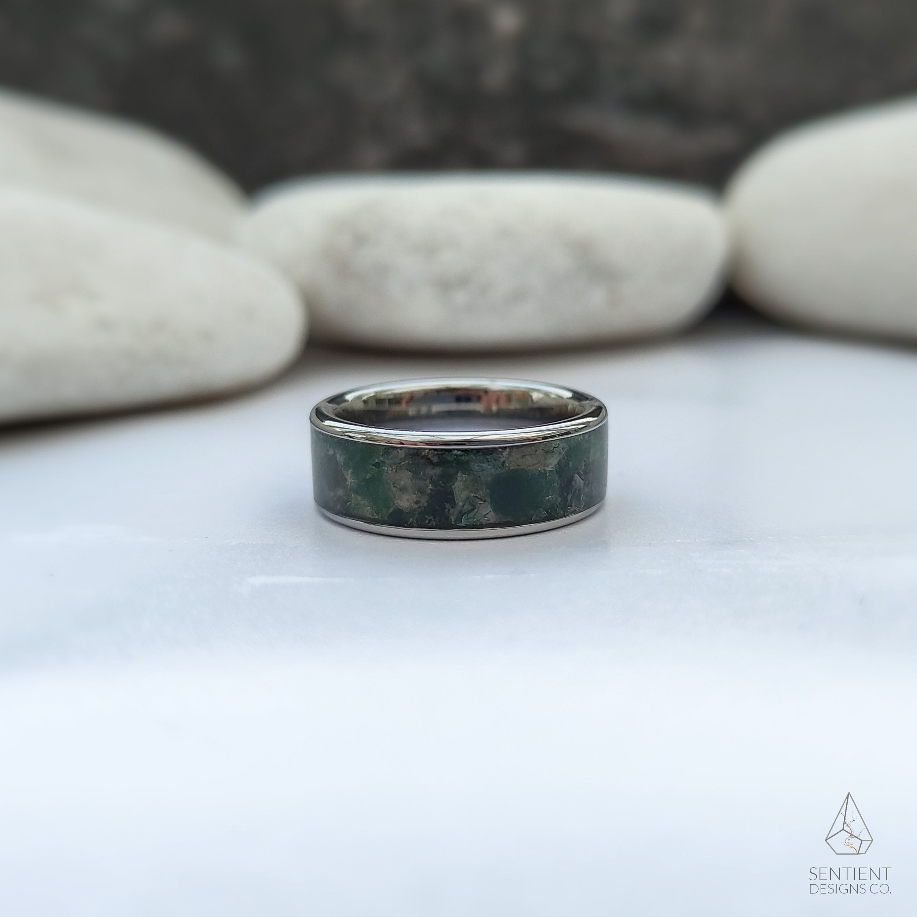 Wide Moss Agate Ring Flat