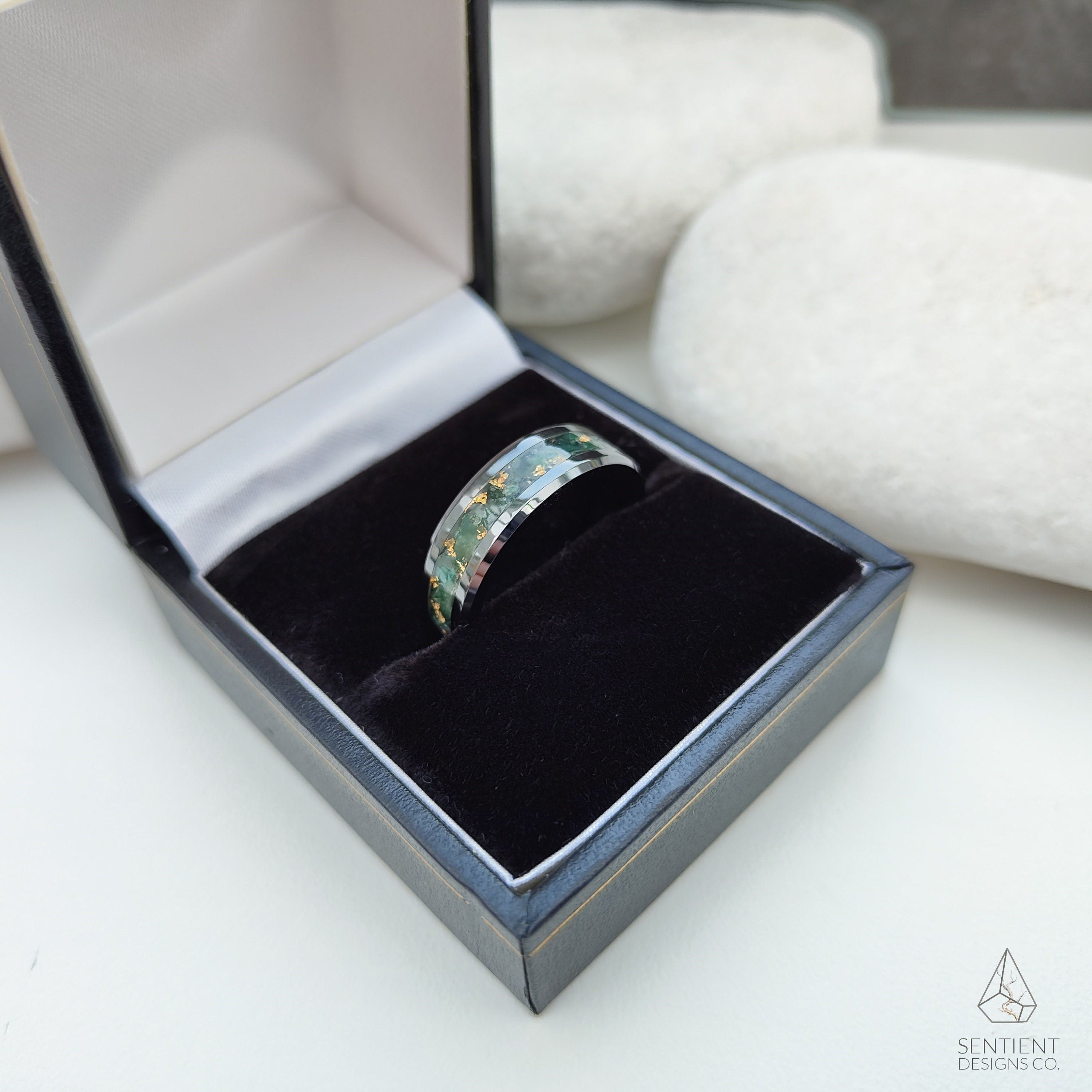 Moss Agate Glowstone Ring Boxed